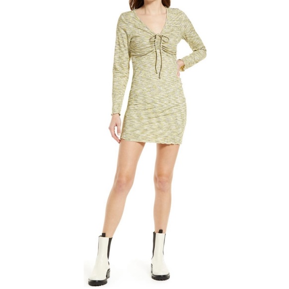 Lisa Says Gah Honeydew Lotta Long Sleeve Ribbed Space Dye Minidress - Picture 1 of 16